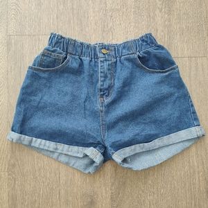 SHEIN High Rise Elastic Waist Medium Wash Denim Shorts